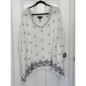 Lane Bryant Women's Shirt White Blue Poncho Shark Bite Lightweight Rayon 18/20